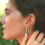Freya Silver Sculpted Flower Hoop Earrings - view 4
