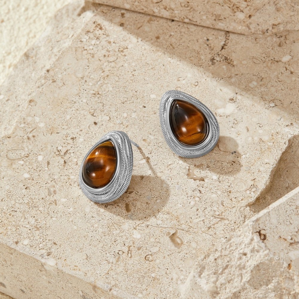 Silver Tiger Eye Teardrop Earrings