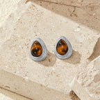 Ione Silver Tiger Eye Teardrop Earrings - view 3