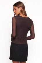 Ellera Brown V Neck Mesh Top - view 4