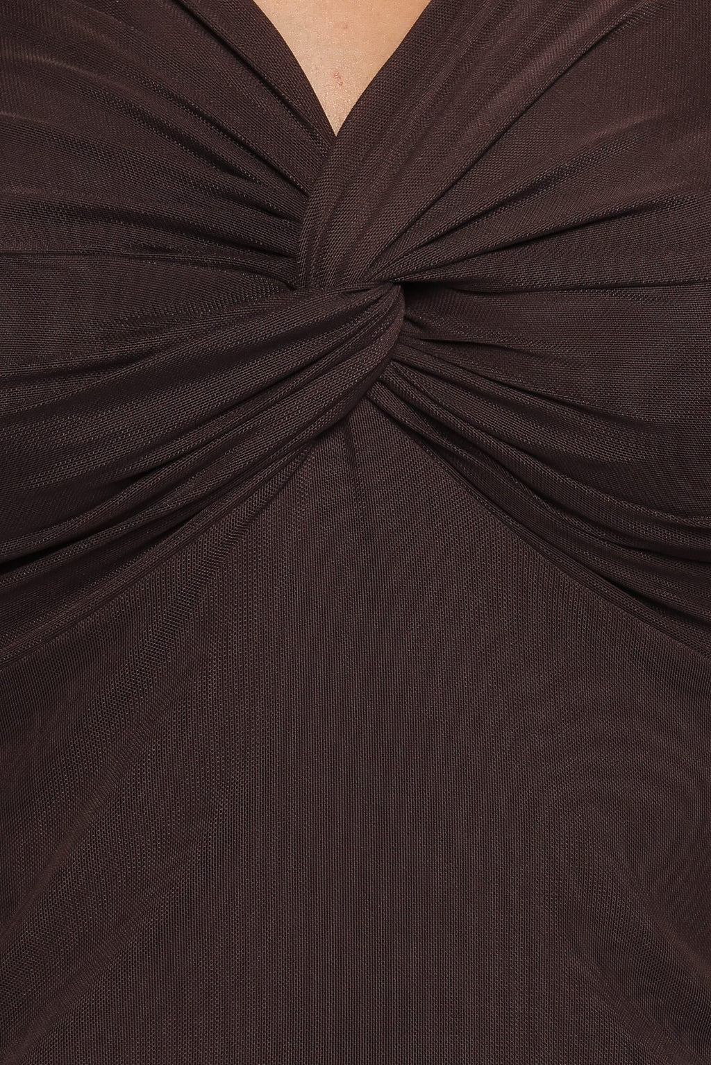 Ellera Brown V Neck Mesh Top - view 6