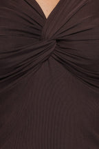 Ellera Brown V Neck Mesh Top - view 6