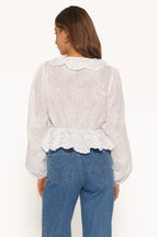 Issy White Cotton V Neck Top - view 5