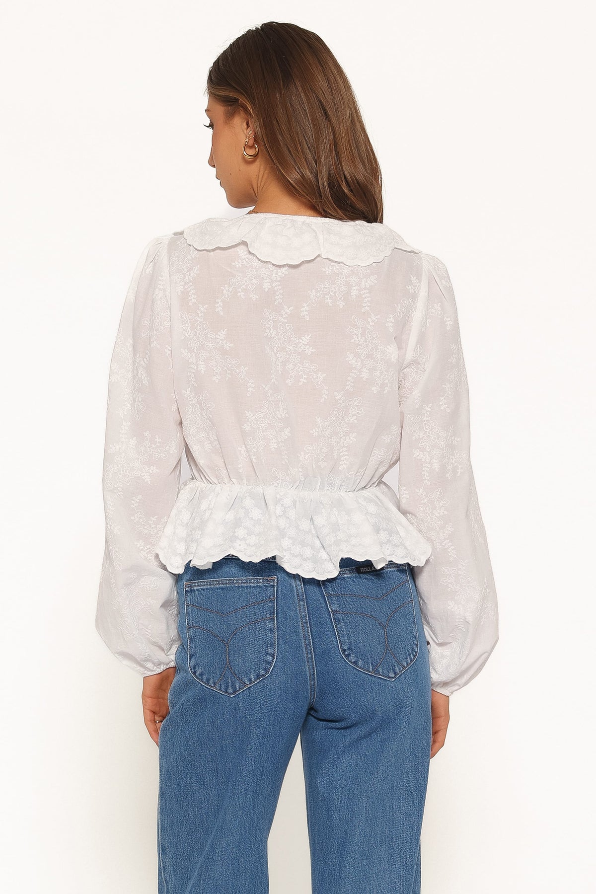 Issy White Cotton V Neck Top - view 5