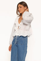 Issy White Cotton V Neck Top - view 4