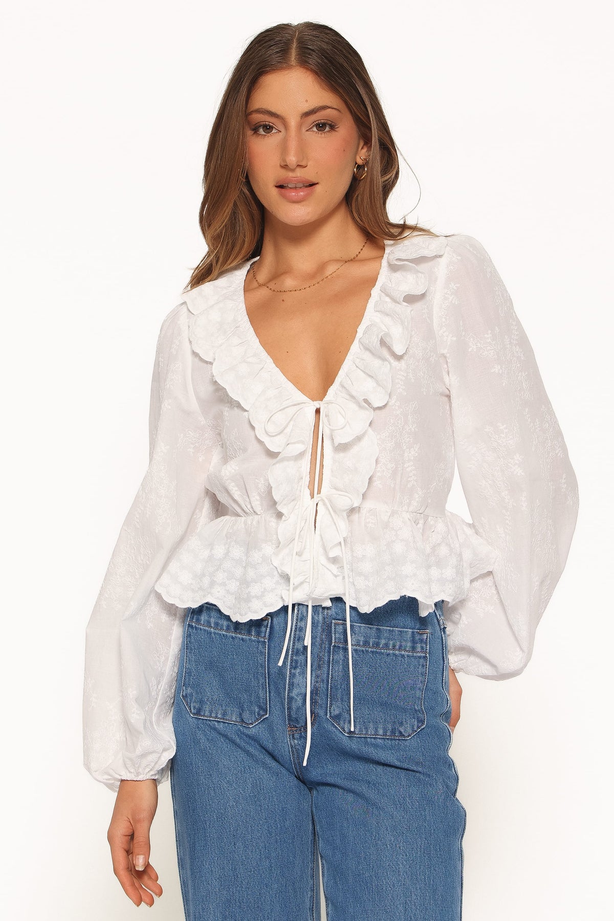 Issy White Cotton V Neck Top - view 2