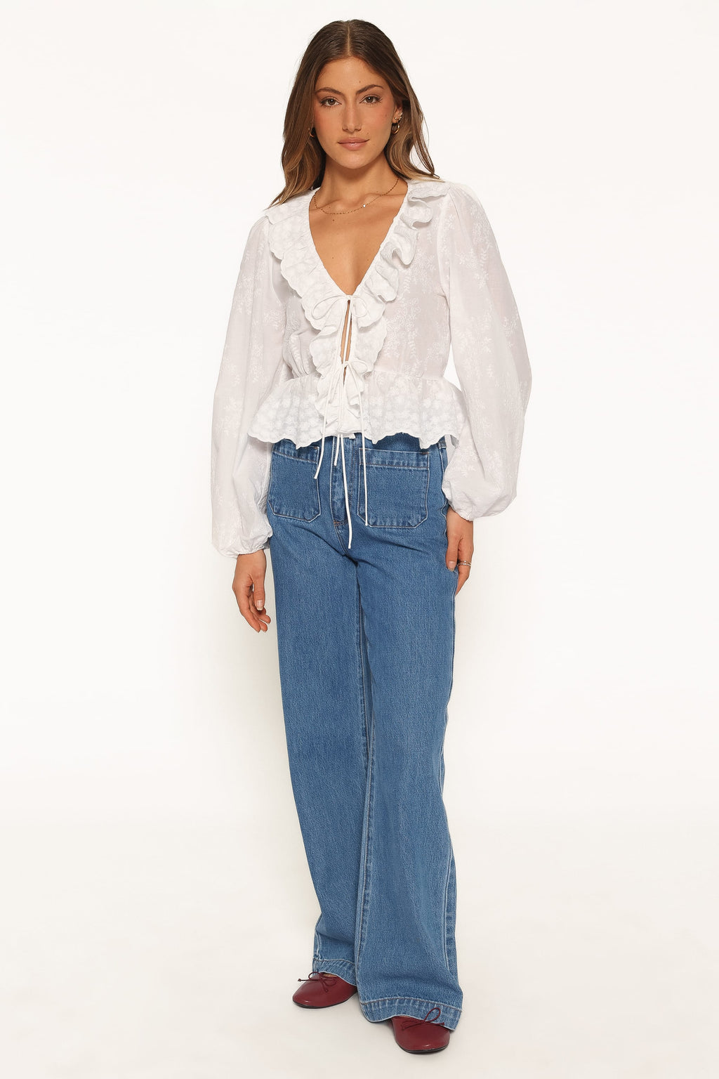 Issy White Cotton V Neck Top - view 6