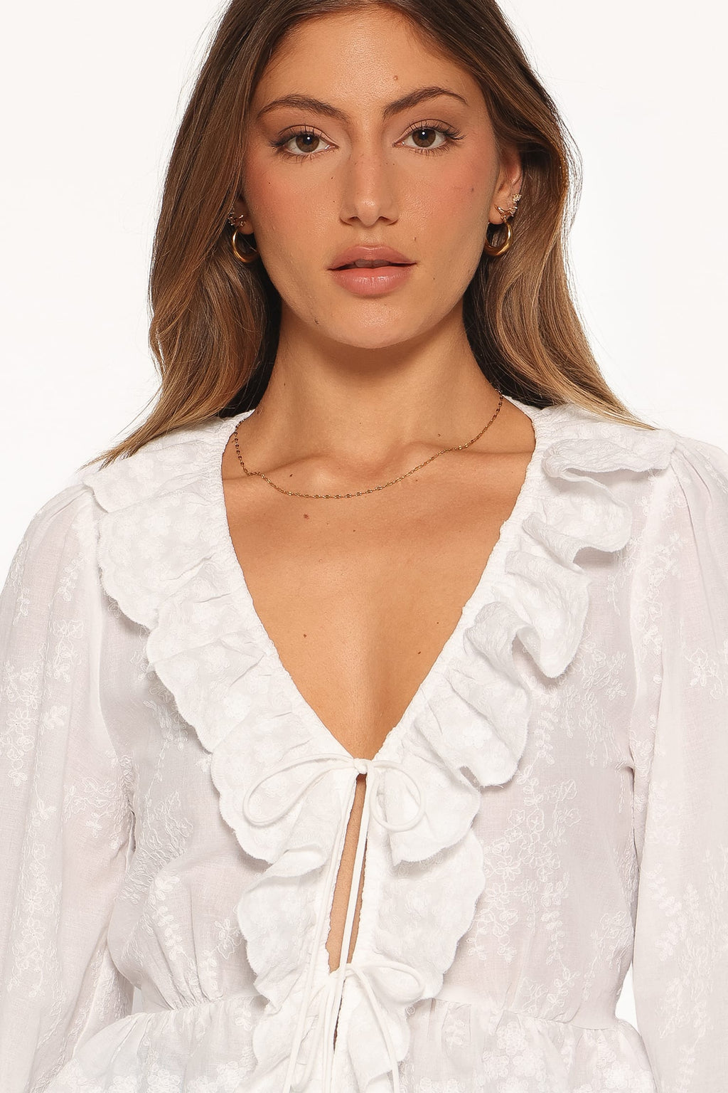 Issy White Cotton V Neck Top - view 3
