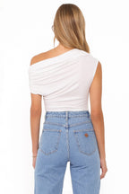 Jacki White Cotton Asymmetric Top - view 4