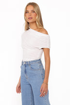 Jacki White Cotton Asymmetric Top - view 3