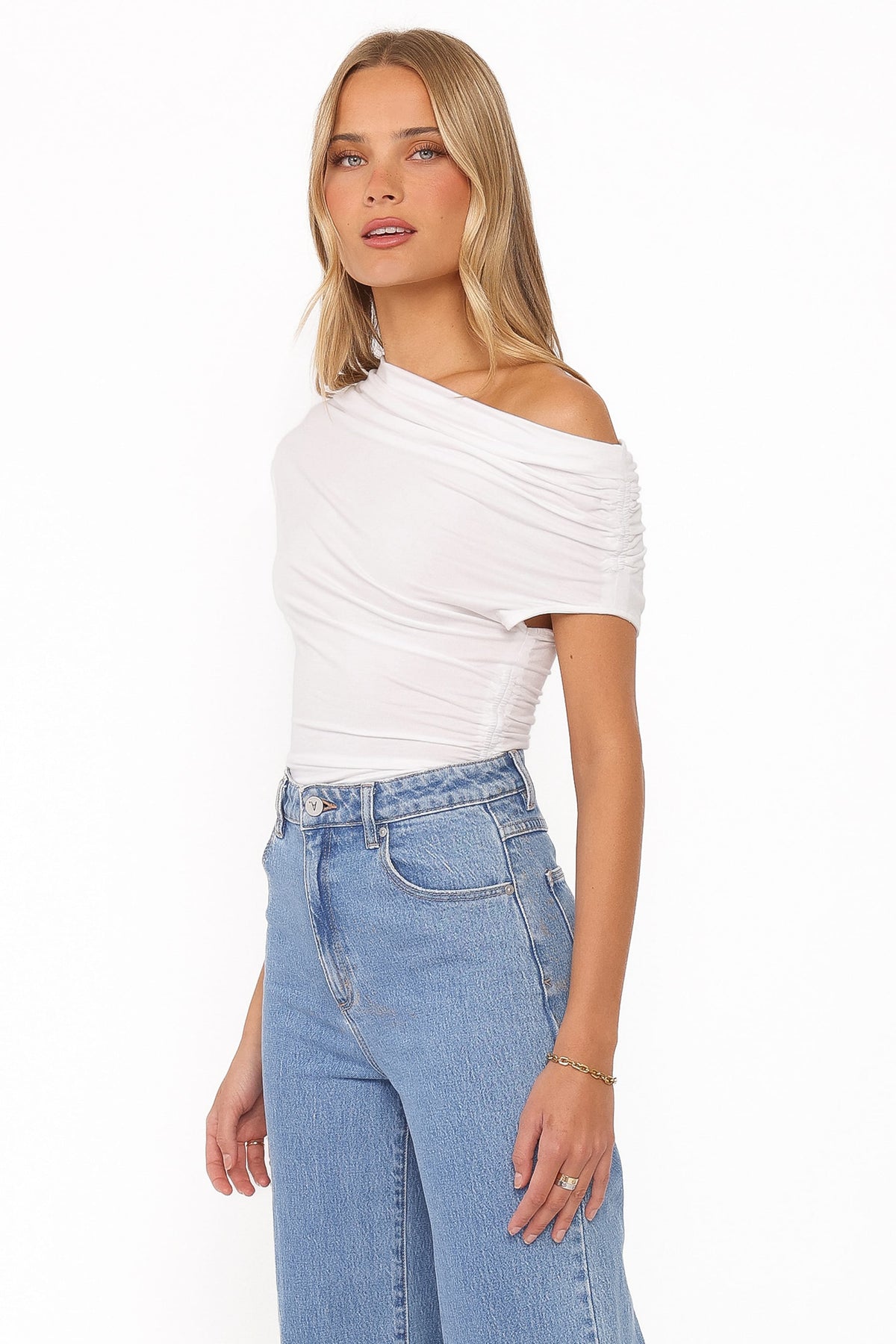 Jacki White Cotton Asymmetric Top - view 3