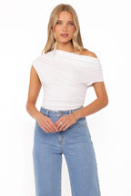 Jacki White Cotton Asymmetric Top - view 1