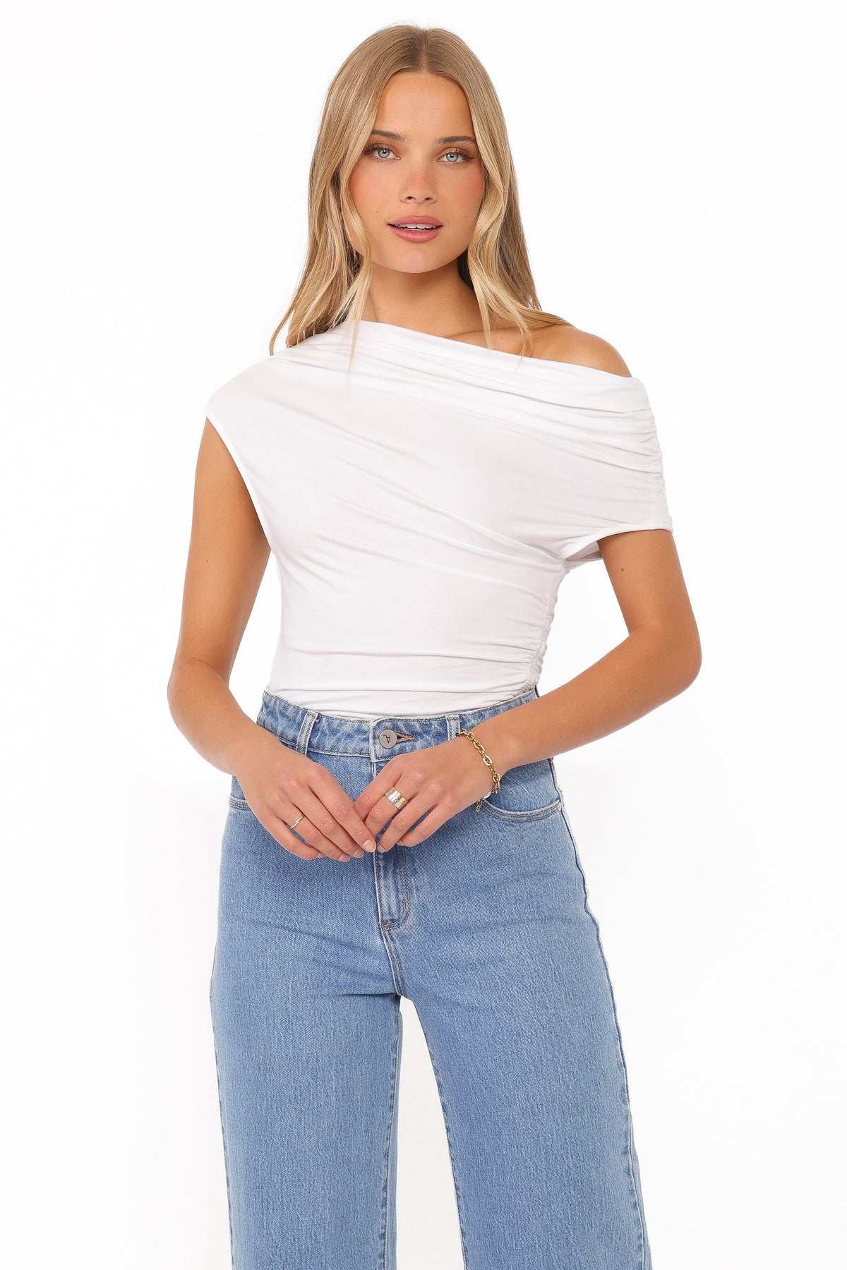 Jacki White Cotton Asymmetric Top - view 1