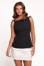Pattie Black High Neck Bow Top - view 1