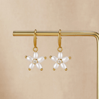 Petra White Flower Pearl Drop Earrings - view 1