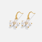 Petra White Flower Pearl Drop Earrings - view 4